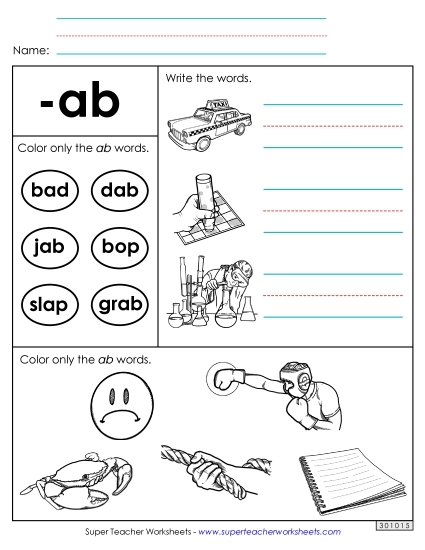 Worksheets - Worksheet 2 (-ab Words)