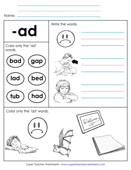 Worksheets - Worksheet 2 (-ad Words)