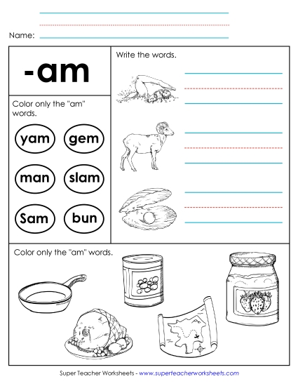 Worksheets - Worksheet 2 (-am Words)
