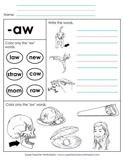 Worksheets - Worksheet 2 (-aw Words)