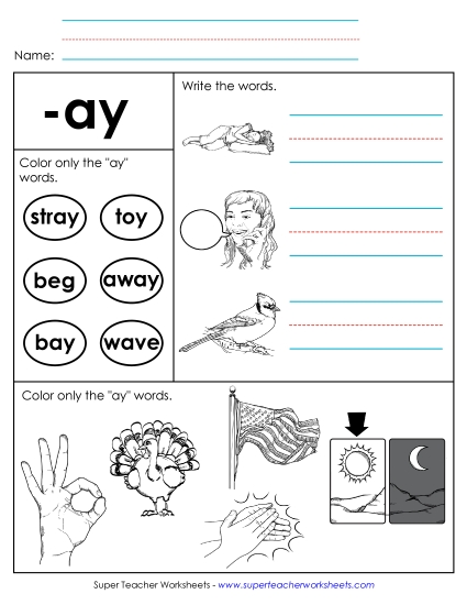 Worksheets - Worksheet 2 (-ay Words)