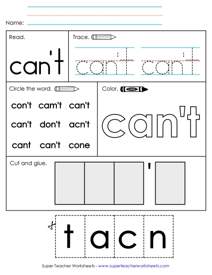 Worksheet 2: Can't Worksheet 2: Can't