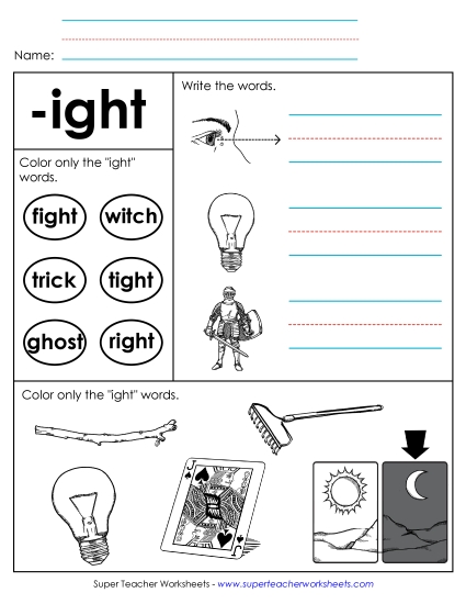 Worksheets - Worksheet 2 (-ight Words)