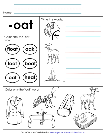 Worksheets - Worksheet 2 (-oat Words)