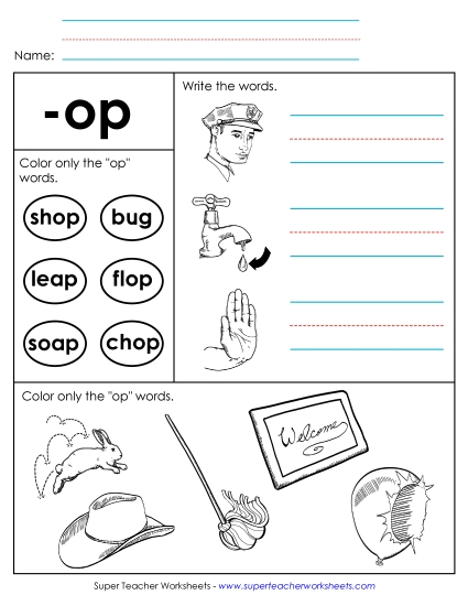 Worksheets - Worksheet 2 (-op Words) Worksheets - Worksheet 2 (-op Words)