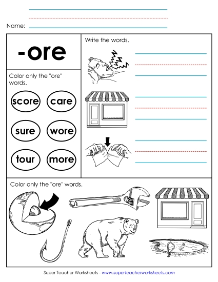 Worksheets - Worksheet 2 (-ore Words)