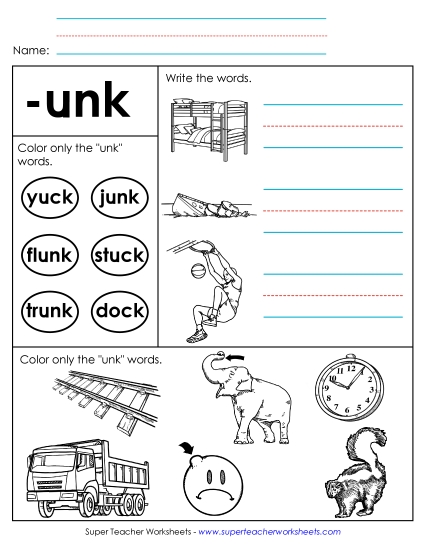 Worksheets - Worksheet 2 (-unk Words)