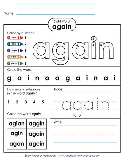 Worksheet 4: Again Worksheet 4: Again