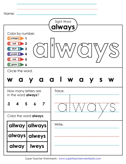 Worksheet 4: Always Worksheet 4: Always
