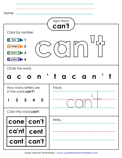 Worksheet 4: Can't Worksheet 4: Can't