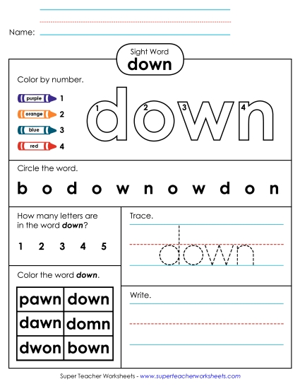 Worksheet 4: Down Worksheet 4: Down