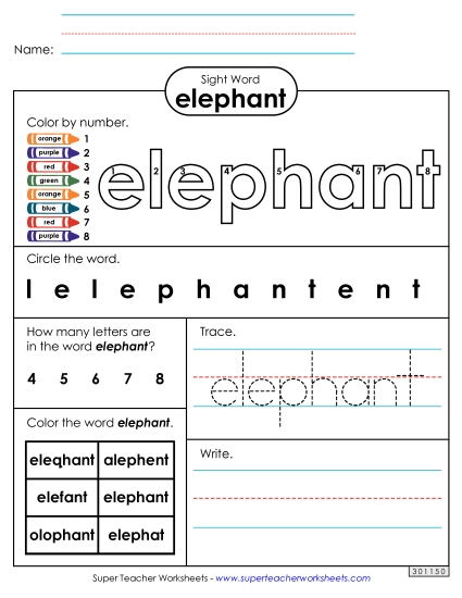 Worksheet 4: Elephant Worksheet 4: Elephant