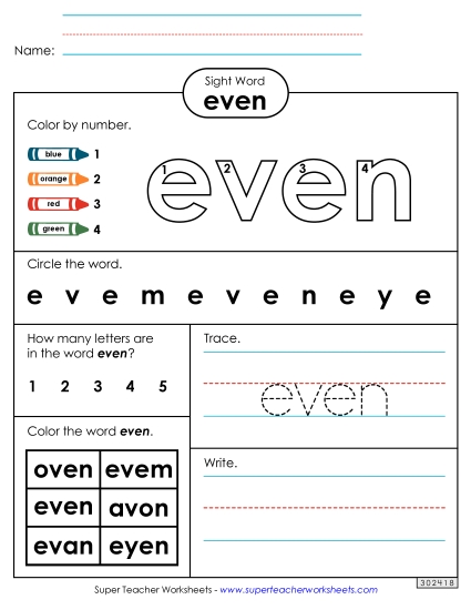 Worksheet 4: Even Worksheet 4: Even
