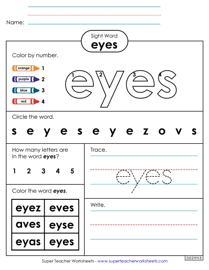 Worksheet 4: Eyes Worksheet 4: Eyes