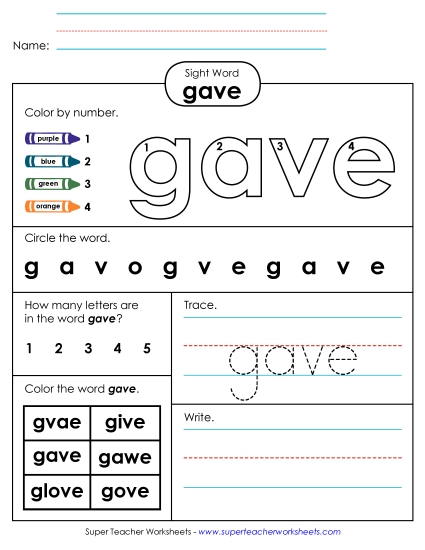 Worksheet 4: Gave Worksheet 4: Gave
