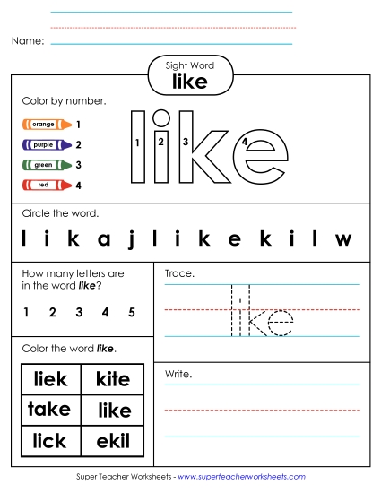 Worksheet 4: Like Worksheet 4: Like
