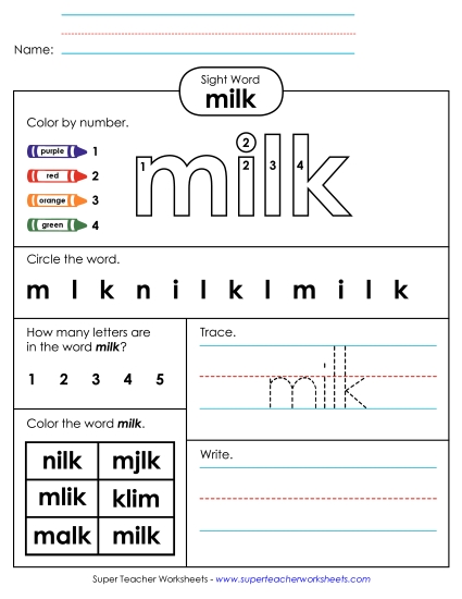 Worksheet 4: Milk