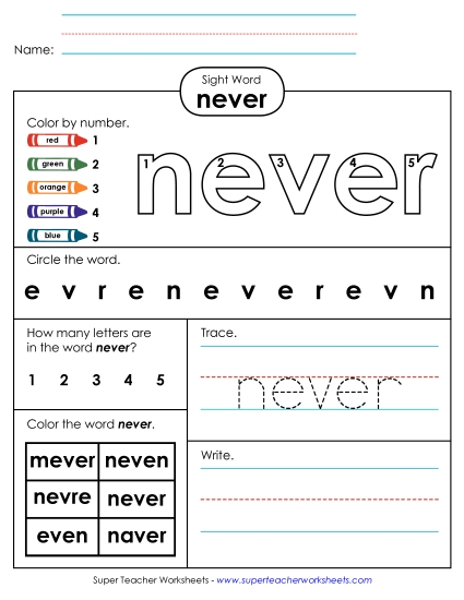 Worksheet 4: Never Worksheet 4: Never
