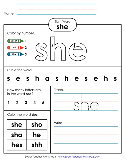 Worksheet 4: She Worksheet 4: She