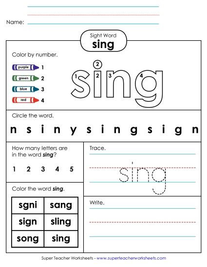 Worksheet 4: Sing Worksheet 4: Sing