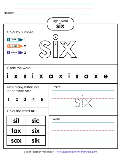 Worksheet 4: Six Worksheet 4: Six