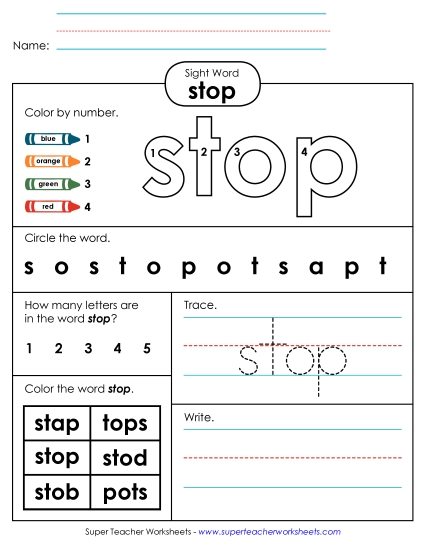 Worksheet 4: Stop Worksheet 4: Stop