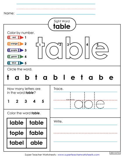Worksheet 4: Table Worksheet 4: Table