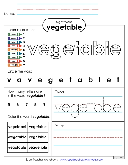 Worksheet 4: Vegetable Worksheet 4: Vegetable