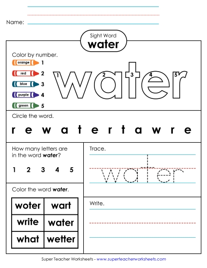 Worksheet 4: Water Worksheet 4: Water