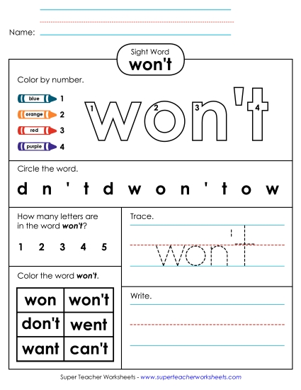 Worksheet 4: Won't Worksheet 4: Won't