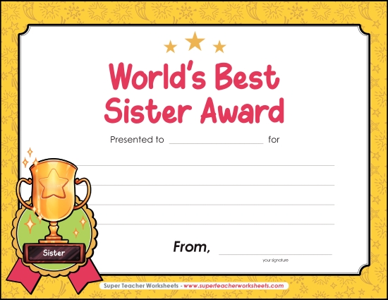 Kids Create Their Own Awards - World's Best Sister Award Kids Create Their Own Awards - World's Best Sister Award