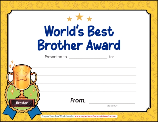 Kids Create Their Own Awards - World's Greatest Brother Award Kids Create Their Own Awards - World's Greatest Brother Award