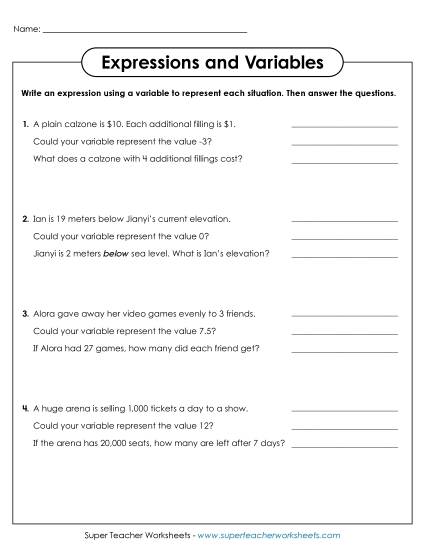 Advanced Level: Incl. +/- Numbers - Write & Evaluate Expressions Advanced Level: Incl. +/- Numbers - Write & Evaluate Expressions