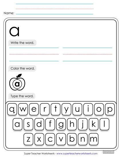 Write, Color, Type: A (Printable PDF Worksheet)