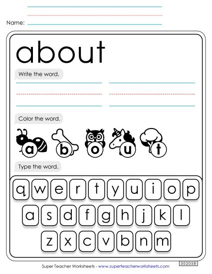 Write, Color, Type: About (Printable PDF Worksheet)