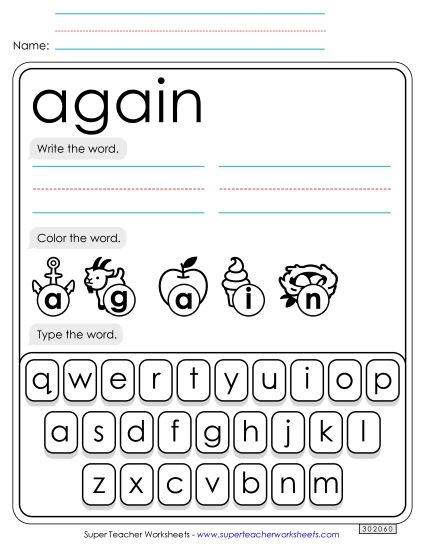 Write, Color, Type: Again (Printable PDF Worksheet)
