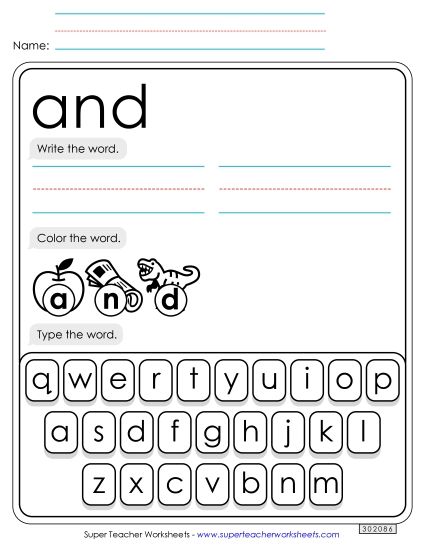 Write, Color, Type: And (Printable PDF Worksheet)