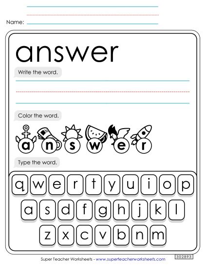 Write, Color, Type: Answer (Printable PDF Worksheet)