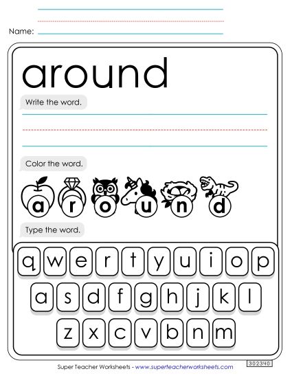 Write, Color, Type: Around (Printable PDF Worksheet)