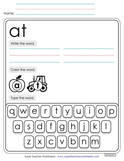 Write, Color, Type: At (Printable PDF Worksheet)
