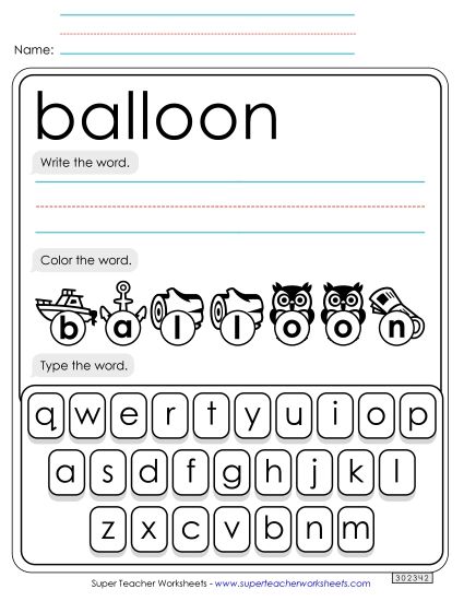 Write, Color, Type: Balloon (Printable PDF Worksheet)