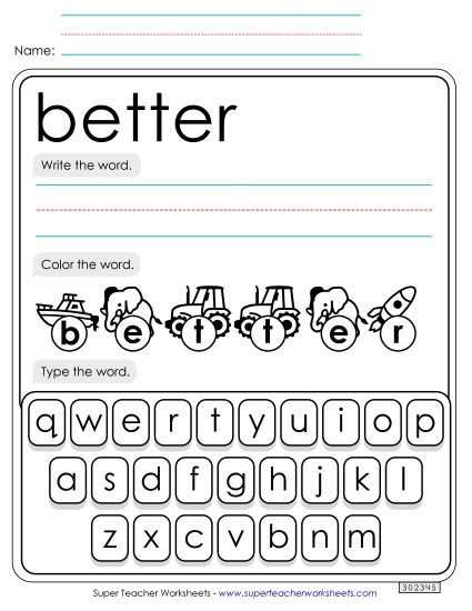 Write, Color, Type: Better (Printable PDF Worksheet)