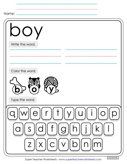 Write, Color, Type: Boy (Printable PDF Worksheet)