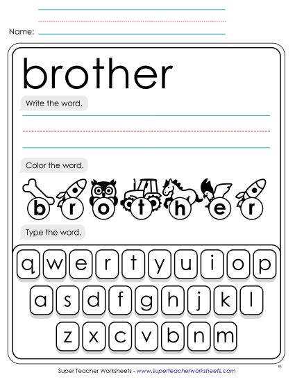 Write, Color, Type: Brother (Printable PDF Worksheet)