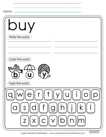 Write, Color, Type: Buy (Printable PDF Worksheet)