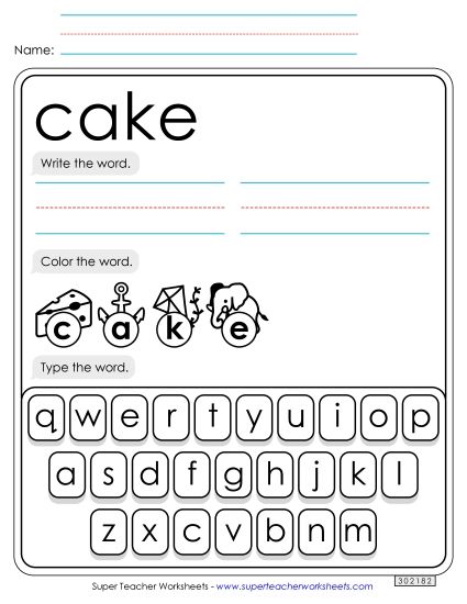 Write, Color, Type: Cake (Printable PDF Worksheet)