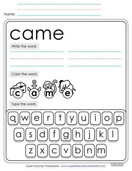 Write, Color, Type: Came (Printable PDF Worksheet)