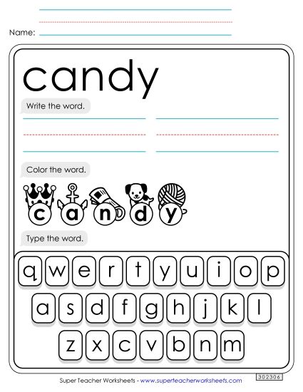 Write, Color, Type: Candy (Printable PDF Worksheet)