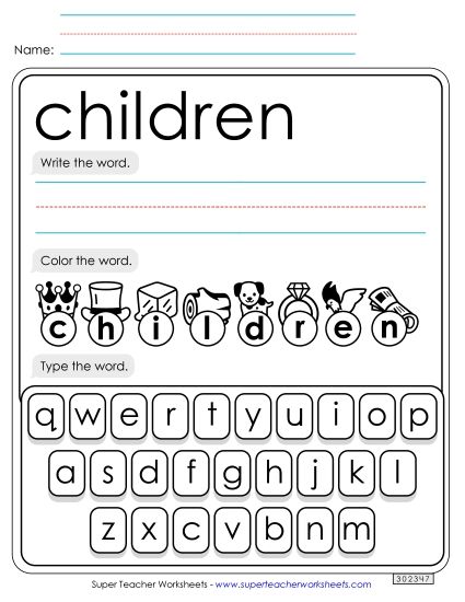 Write, Color, Type: Children (Printable PDF Worksheet)