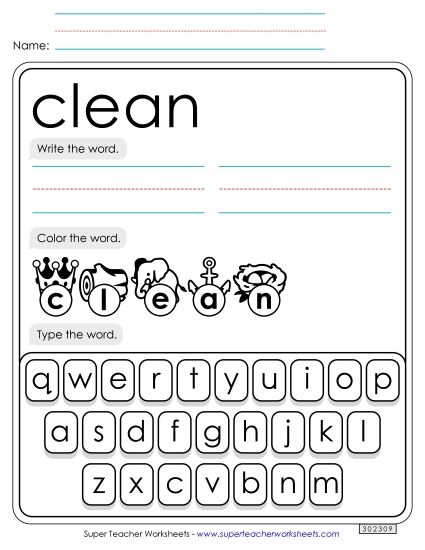 Write, Color, Type: Clean (Printable PDF Worksheet)
